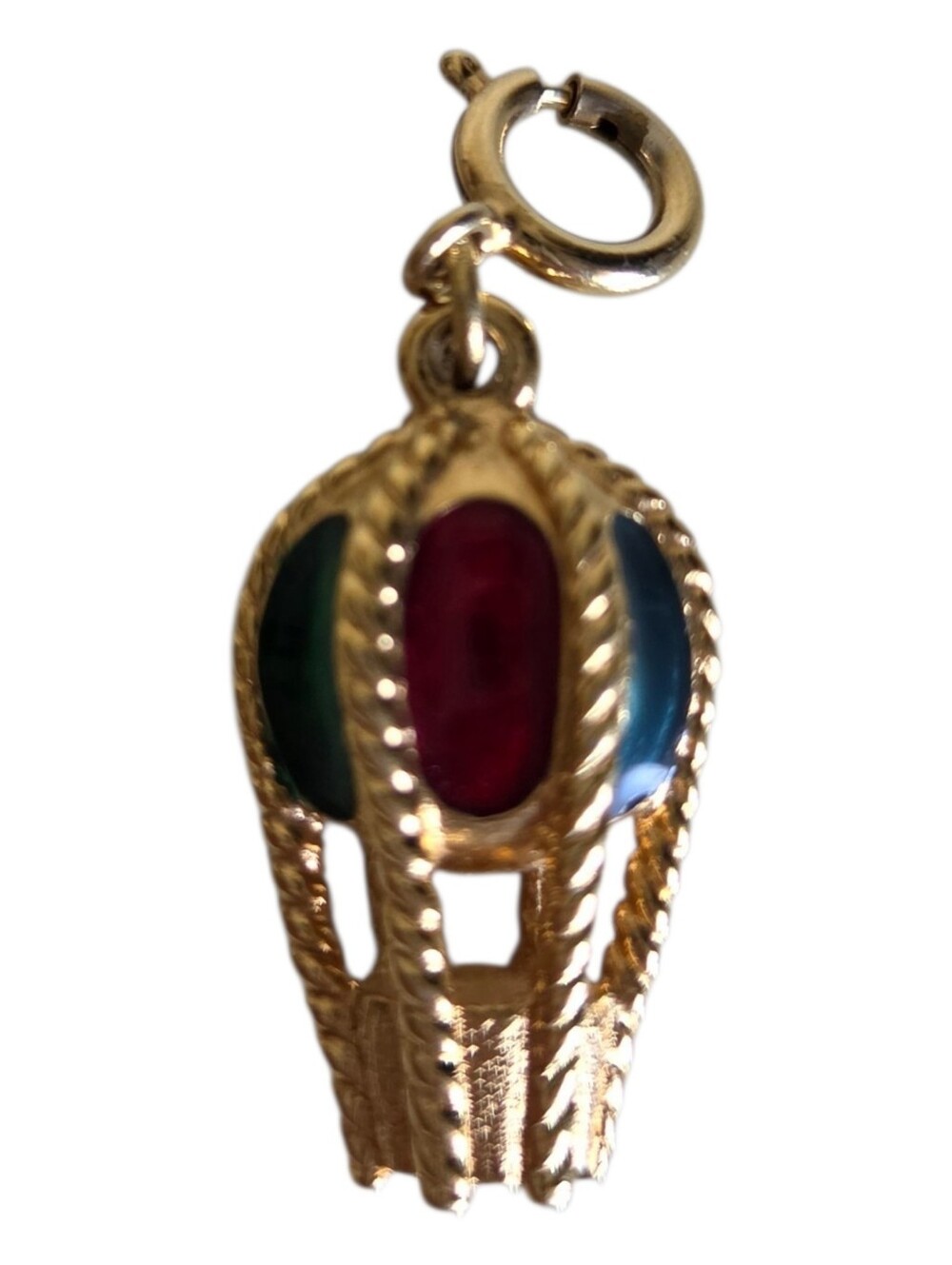 vintage monet gold tone enamel hot air balloon charm 3d clip on spring ring